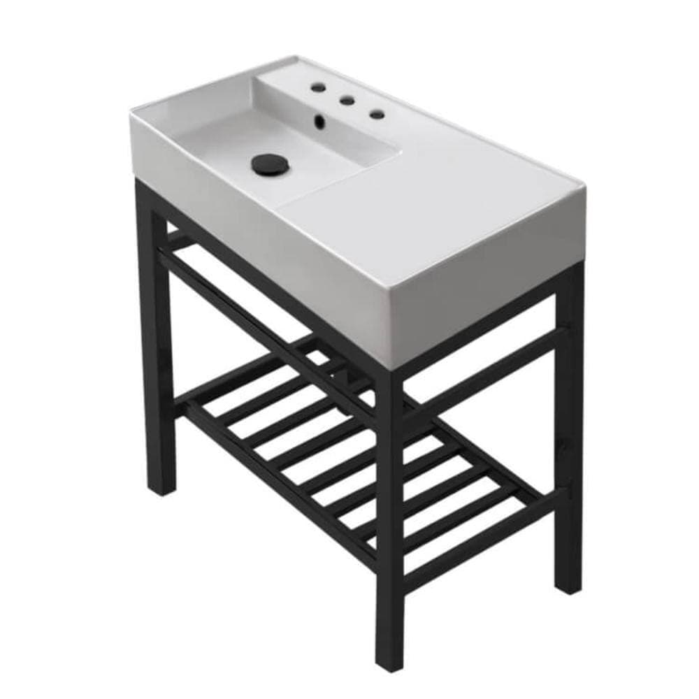 Nameeks Teorema 2 Ceramic White Console Sink and Leg Combo in Matte Black (2)