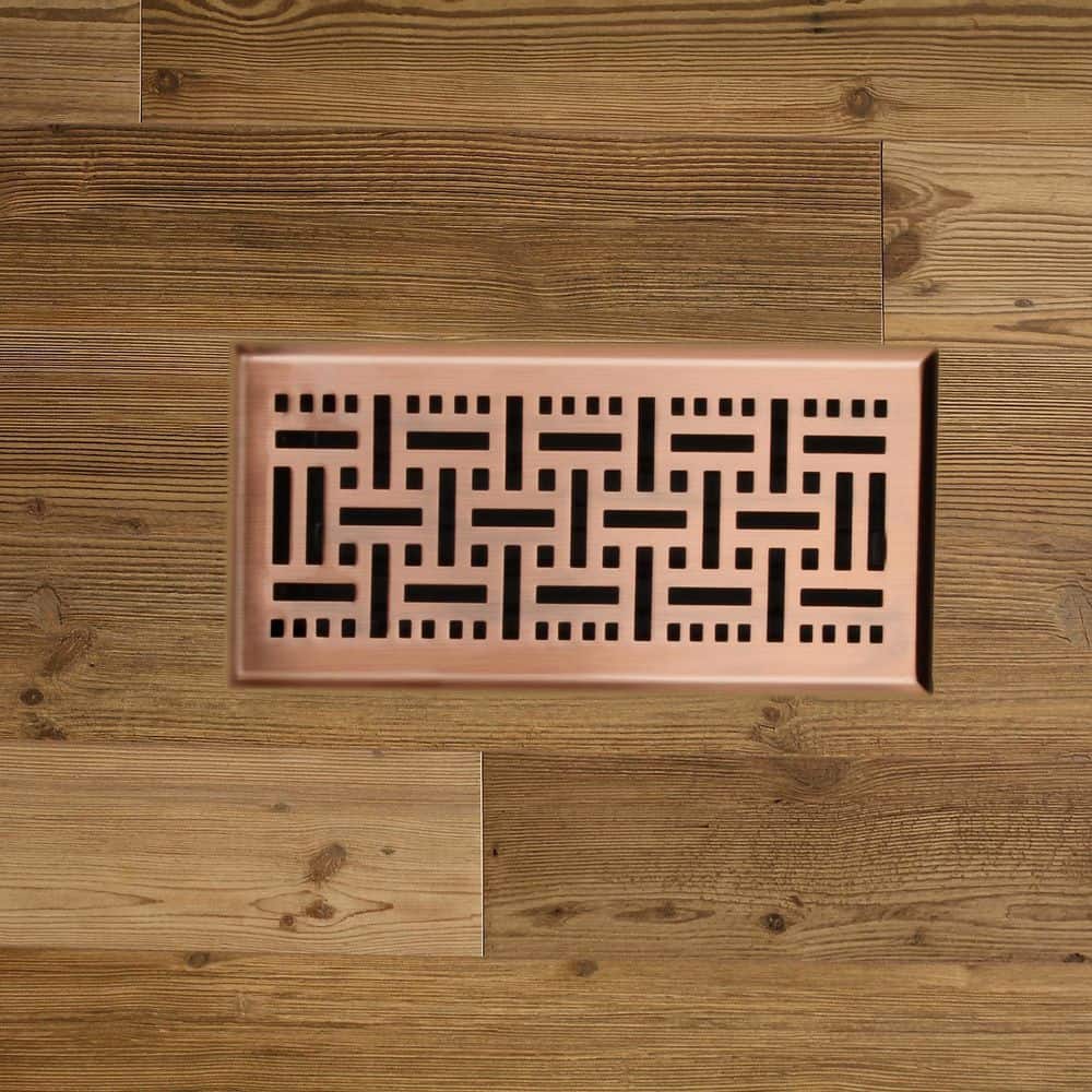 Akicon 4"x10" Floor Register with Trap Net, Copper Finishing, Check Design (2)