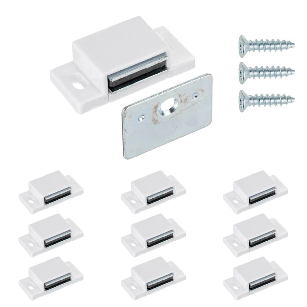 Richelieu Hardware 1 1/4 in. (32 mm) White Magnetic Surface Mount Cabinet Door Catch with Strike Plate (10-Pack) (2)