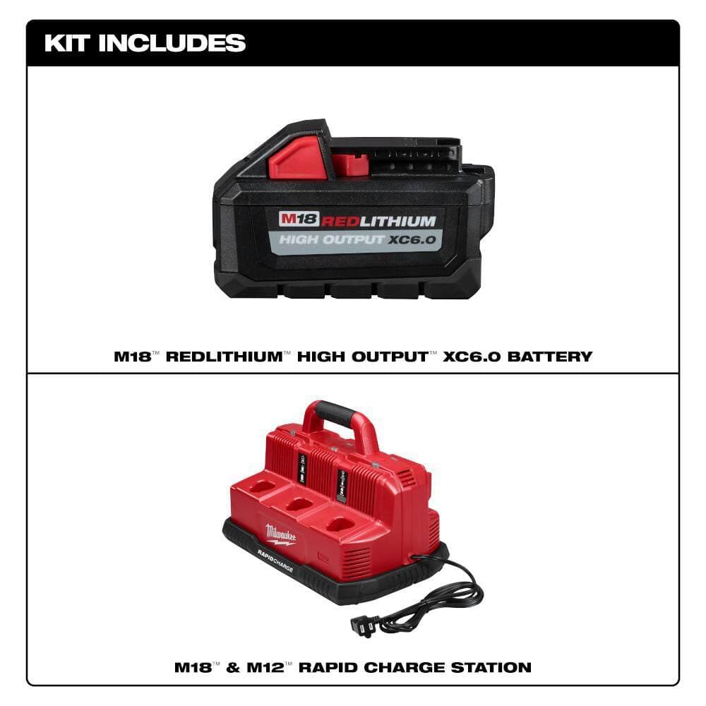Milwaukee M18 18-Volt Lithium-Ion High Output Battery Pack 6. 0Ah w/ 6-Port Sequential Rapid Battery Charger (2)