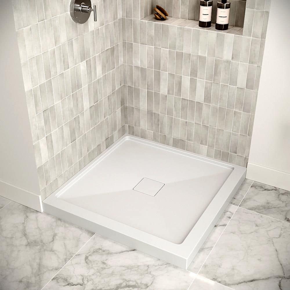 Streamline DT-2239-118 34 in. L x 34 in. W Corner PP Shower Pan Base in Glossy White With Center Drain, Drain Included (3)