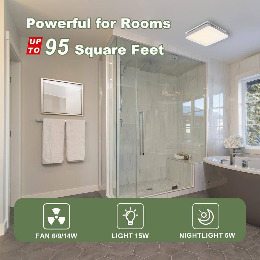 Akicon DC Bathroom Exhaust Fan Light, 50-80-100 CFM, 15-Watt Dimmable 3CCT LED Light with 2-Color Night Light, Square (2)