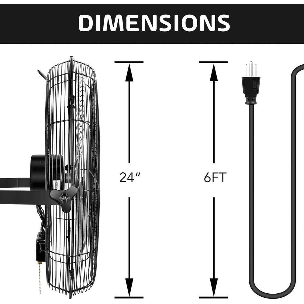 Tidoin 24 in. Black 3-Speed Round High Velocity Air Movement Mounted Wall Fan (2)