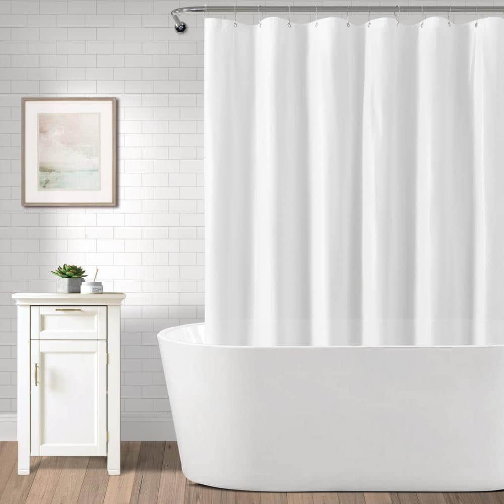 HOMEBOUTIQUE Peva Frosted Mildew Resistant 71 in. x 71 in. White Single Polyester Shower Curtain Liner with Grommets (2)