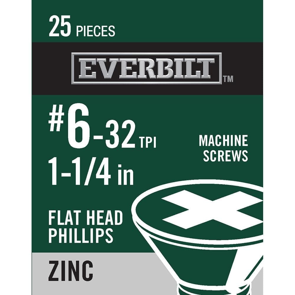 Everbilt #6-32 x 1-1/4 in. Phillips Flat Head Zinc Plated Machine Screw (25-Pack) (1)