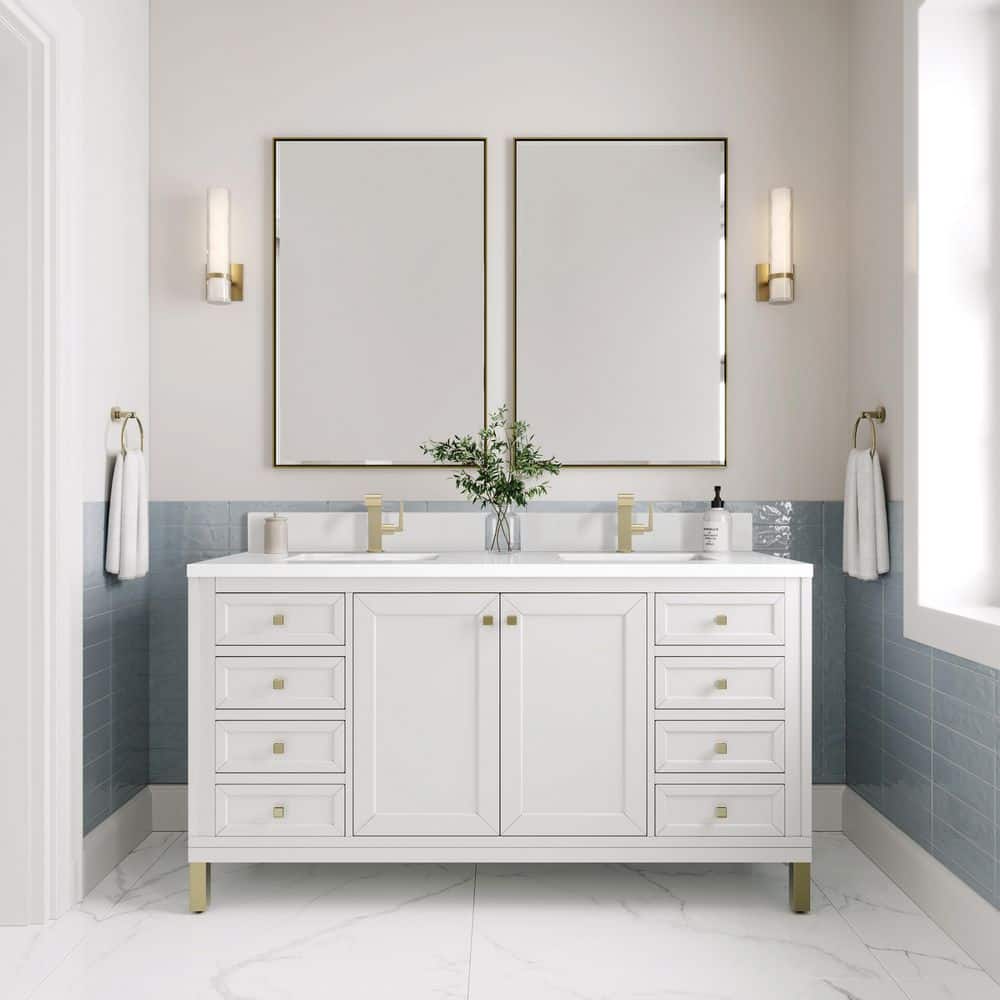 James Martin Vanities Chicago 59.9 in. W x 23.3 in. D x 32.6 in. H Double Bath Vanity Cabinet Without Top in Glossy White (1)