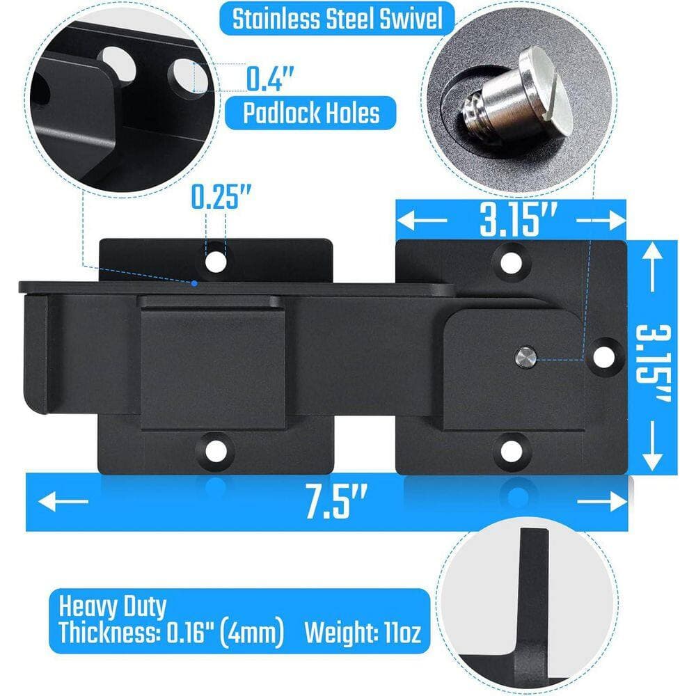 Unbranded 7.5 Adjustable Aluminum Alloy Flip Gate Latch Lock with Padlock Hole for Sliding & Swing Doors Outdoor Gate Wooden Fence (3)