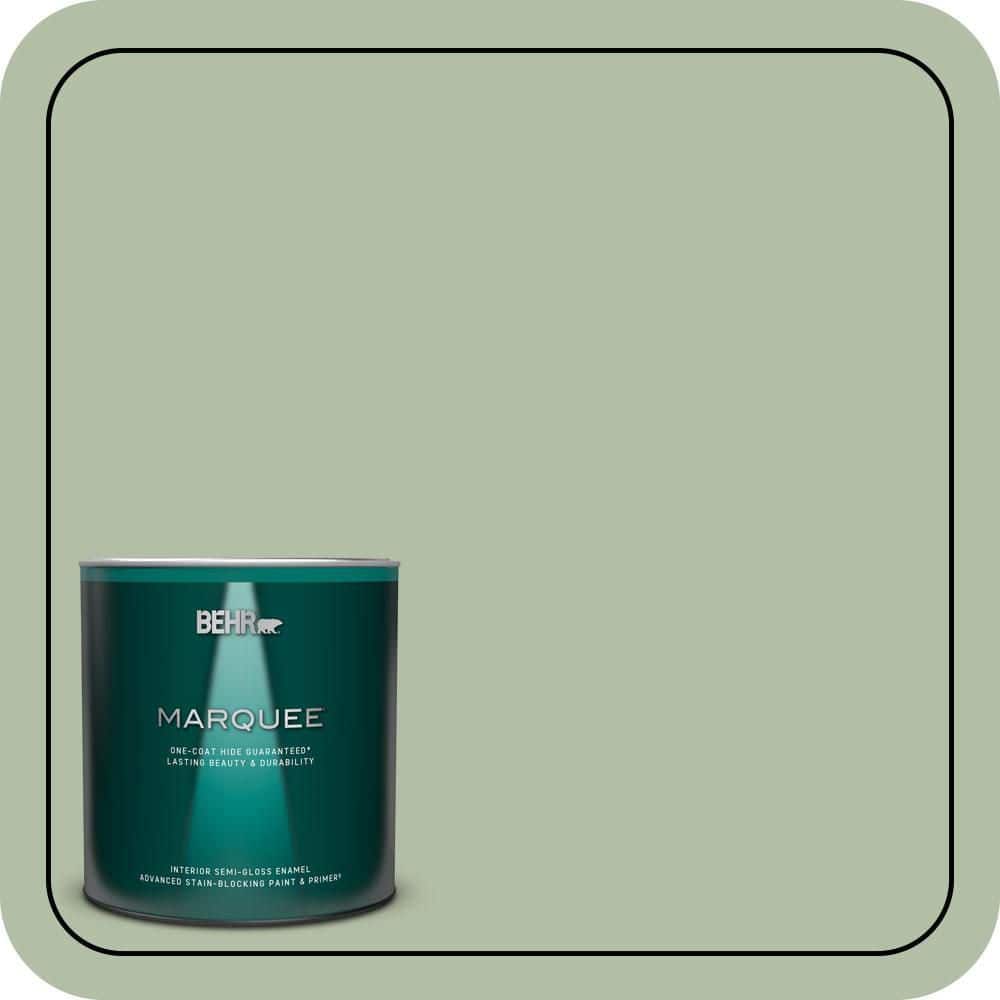 BEHR MARQUEE 1 qt. #S390-3 Creamy Spinach One-Coat Hide Semi-Gloss Enamel Interior Paint & Primer