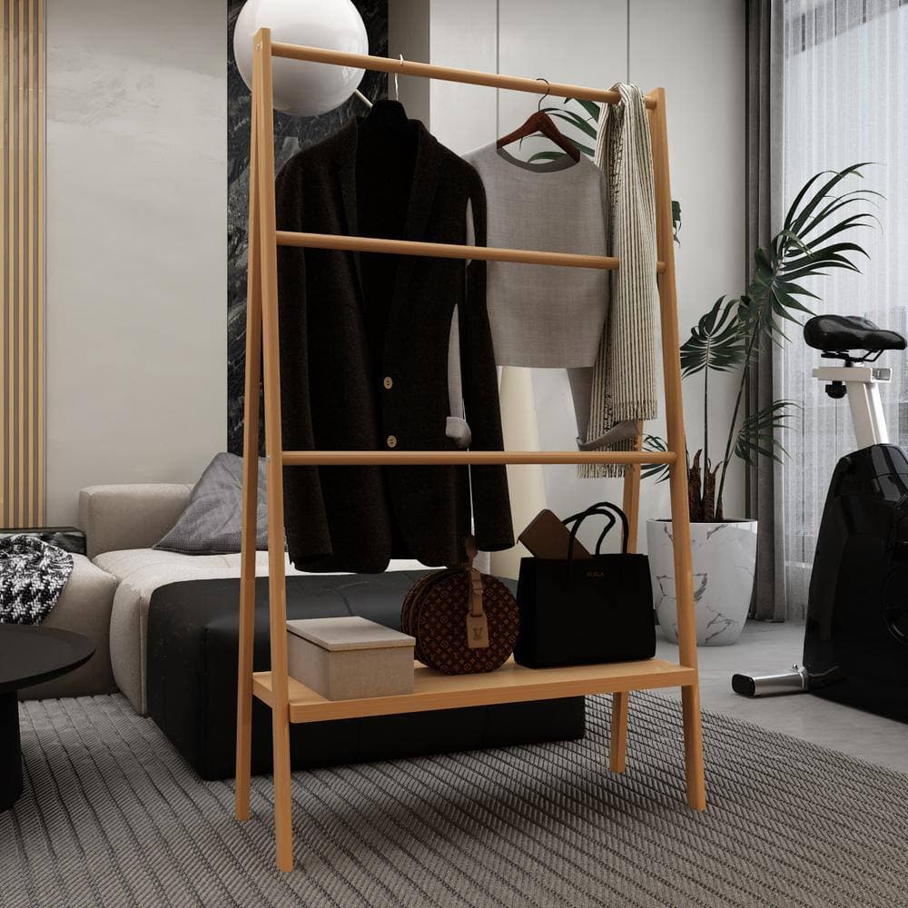 Miscool Ami 30.15 in. W X 51.69 in. H x 12 in. D Eco Bamboo Trapezoid Shelf Towel Rack in Natural (2)