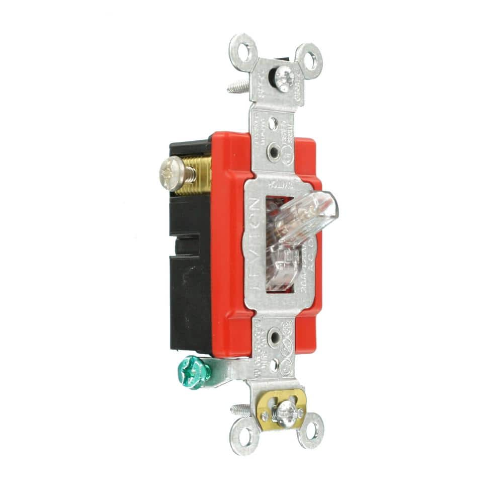 Leviton 20 Amp Industrial Grade Heavy Duty Single-Pole Pilot Light Toggle Switch, Clear 1221-PLC (2)