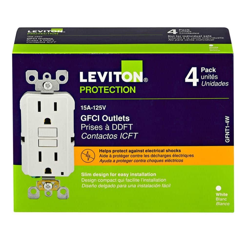 Leviton 15 Amp 125-Volt Duplex Self-Test Slim GFCI Outlet, White (4-Pack) GFNT1-4W (3)