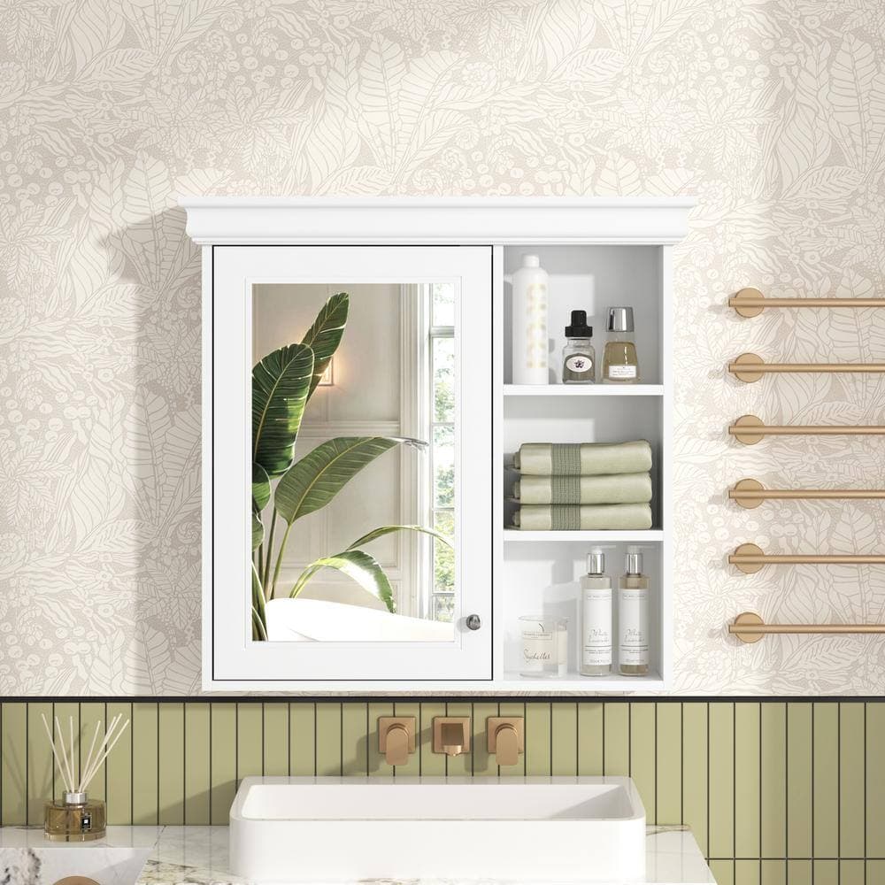 COWLOWN 30.7 in. W x 7.16 in. D x 28.74 in. H Bathroom Storage Wall Cabinet, Medicine Cabinet in White with Open Shelves (2)