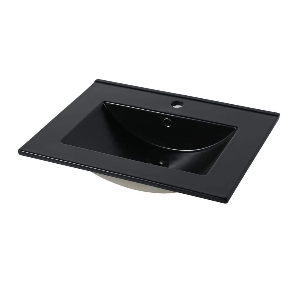 Buruis 24 in. Undermount Rectangular Bathroom Sink with Overflow Drain in Black Ceramic, No Pop-up Drain (1)