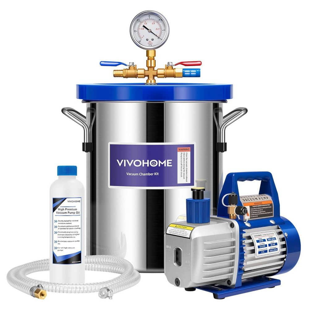 VIVOHOME 3 Gal. Stainless Steel Vacuum Chamber with 1/4 HP Single Stage Pump (1)