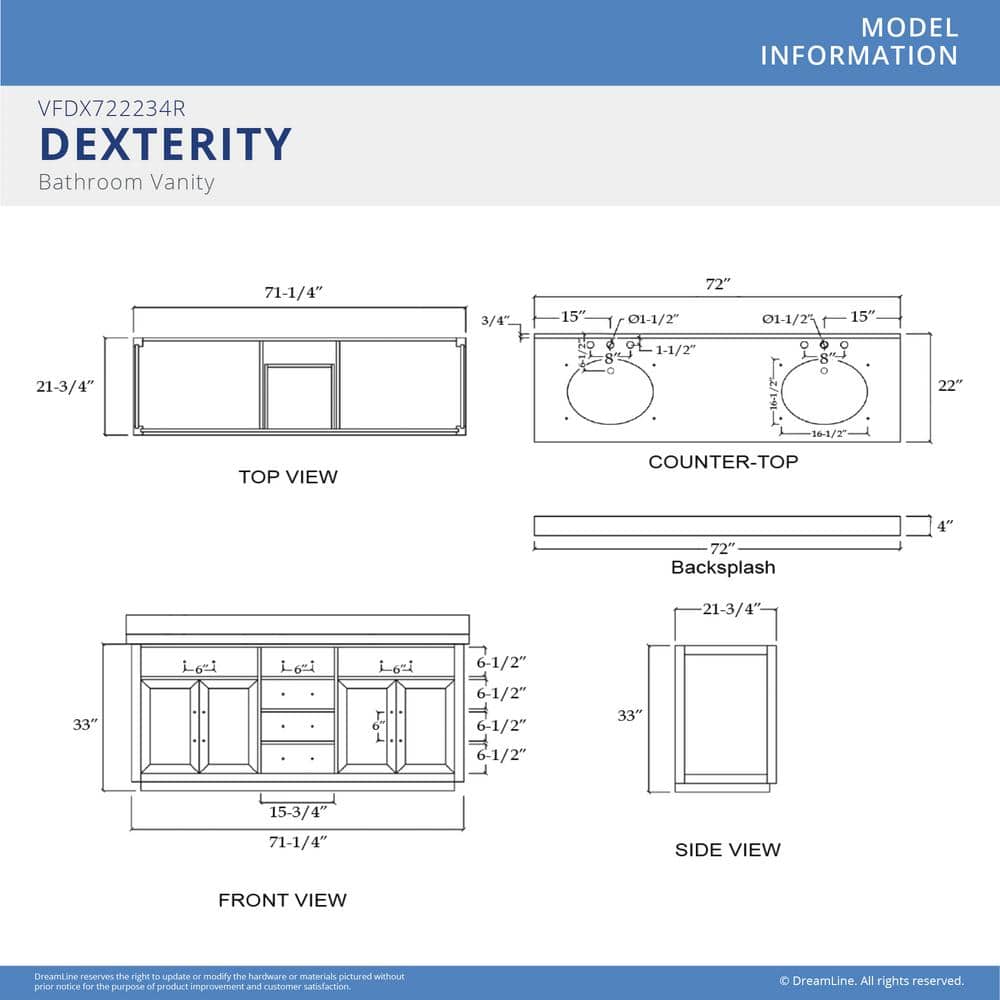 DreamLine Dexterity 72 in. W x 22 in. D x 34 in . H Oak Vanity with Oval Undermount Sinks - Light Oak with Gray Top (2)