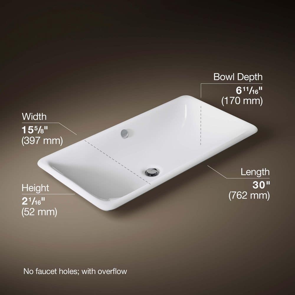 KOHLER Iron Plains 30 in. x 15.62 in. Drop-In Bathroom Sink in White Cast Iron (3)