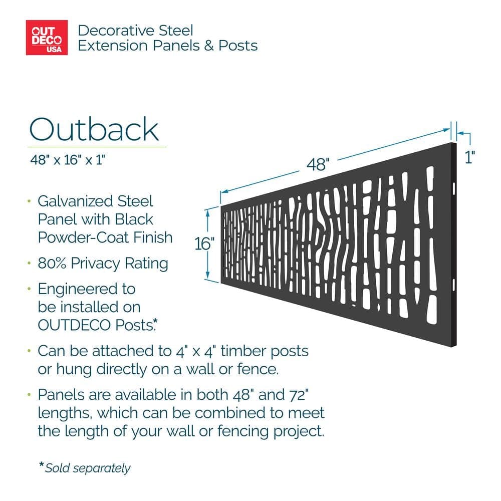OUTDECO Outback 16 in. x 48 in. Galvanized Black Steel Decorative Screen Panel Wall and Fence Extension Privacy Panel (3)