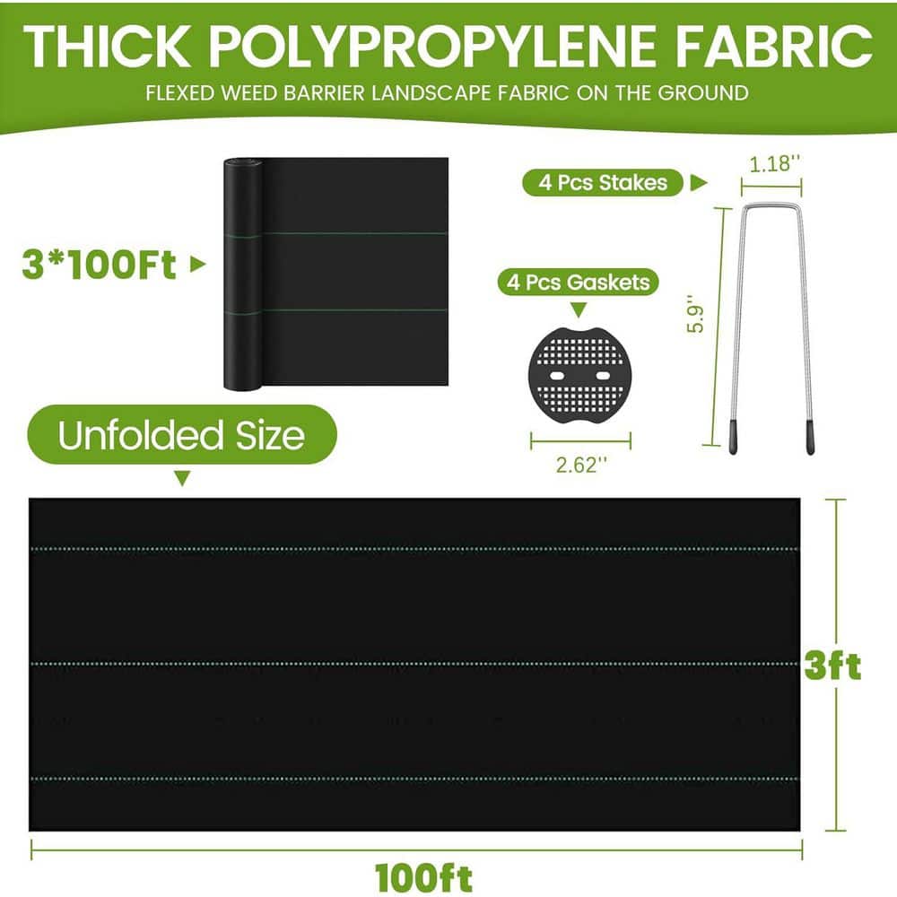 Unbranded Weed Barrier Landscape Fabric 3 ft. x 100 ft. Heavy Duty Gardening Weed Control Mat Ground Cover Woven Garden Cloth (2)