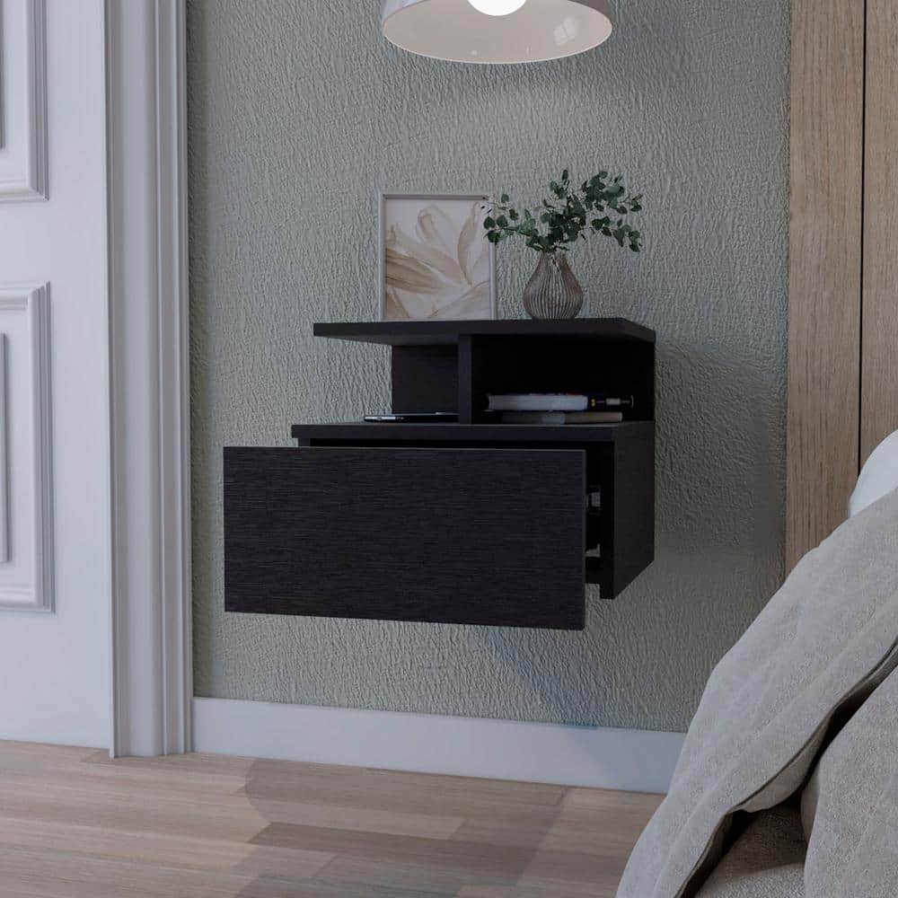 Unbranded 14.02 in. W x 13.23 in. D x 11.61 in. H Bathroom Storage Wall Cabinet in Black with 2-Tier Shelf and 1-Drawer (3)