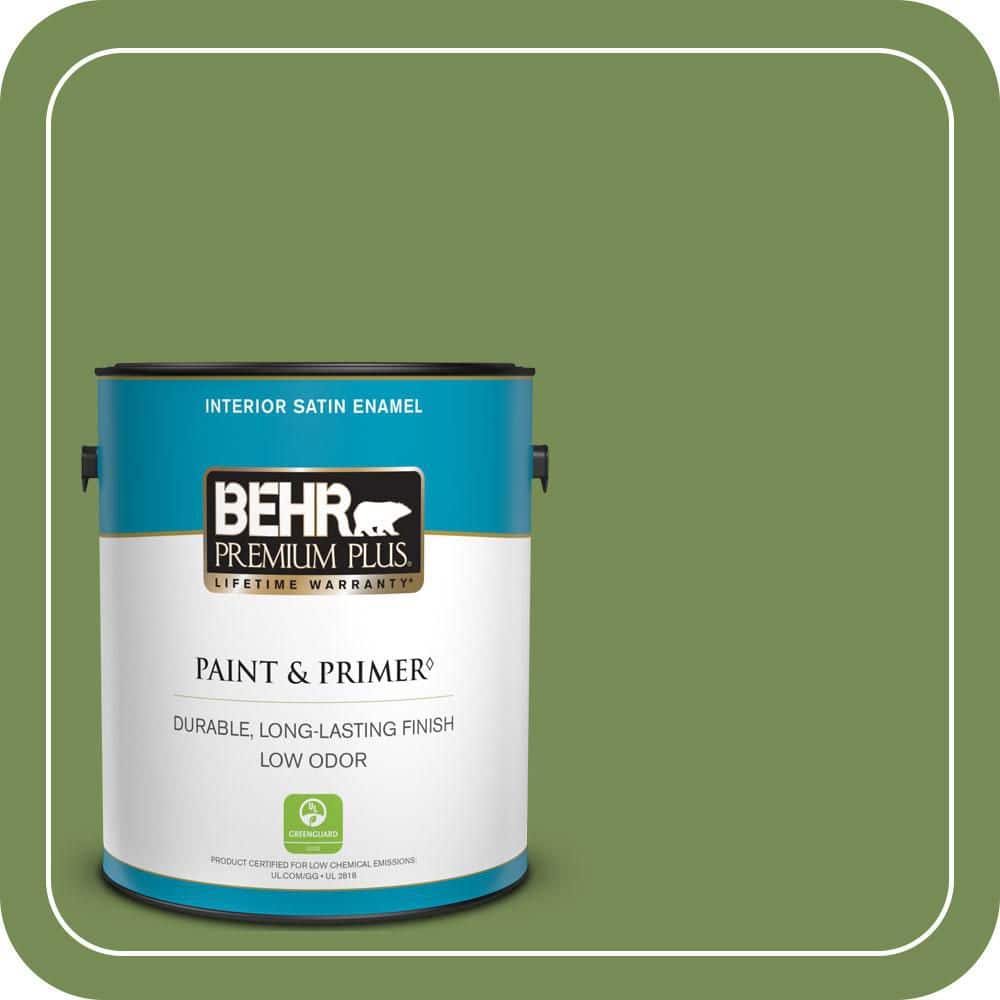 BEHR PREMIUM PLUS 1 gal. #MQ6-52 Lucky Clover Satin Enamel Low Odor Interior Paint & Primer
