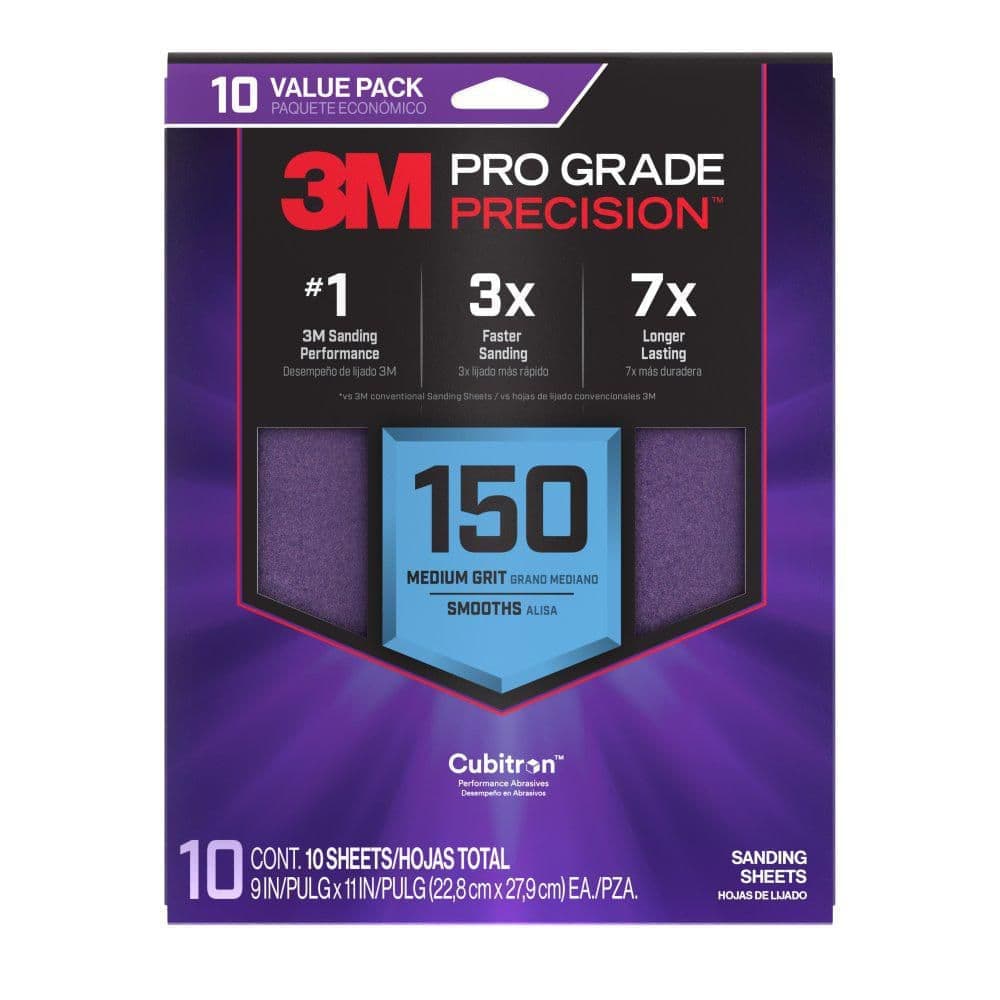 3M Pro Grade Precision 9 in. x 11 in. 150 Grit Faster Sanding Sheets with No-Slip Grip Backing (10-Pack)