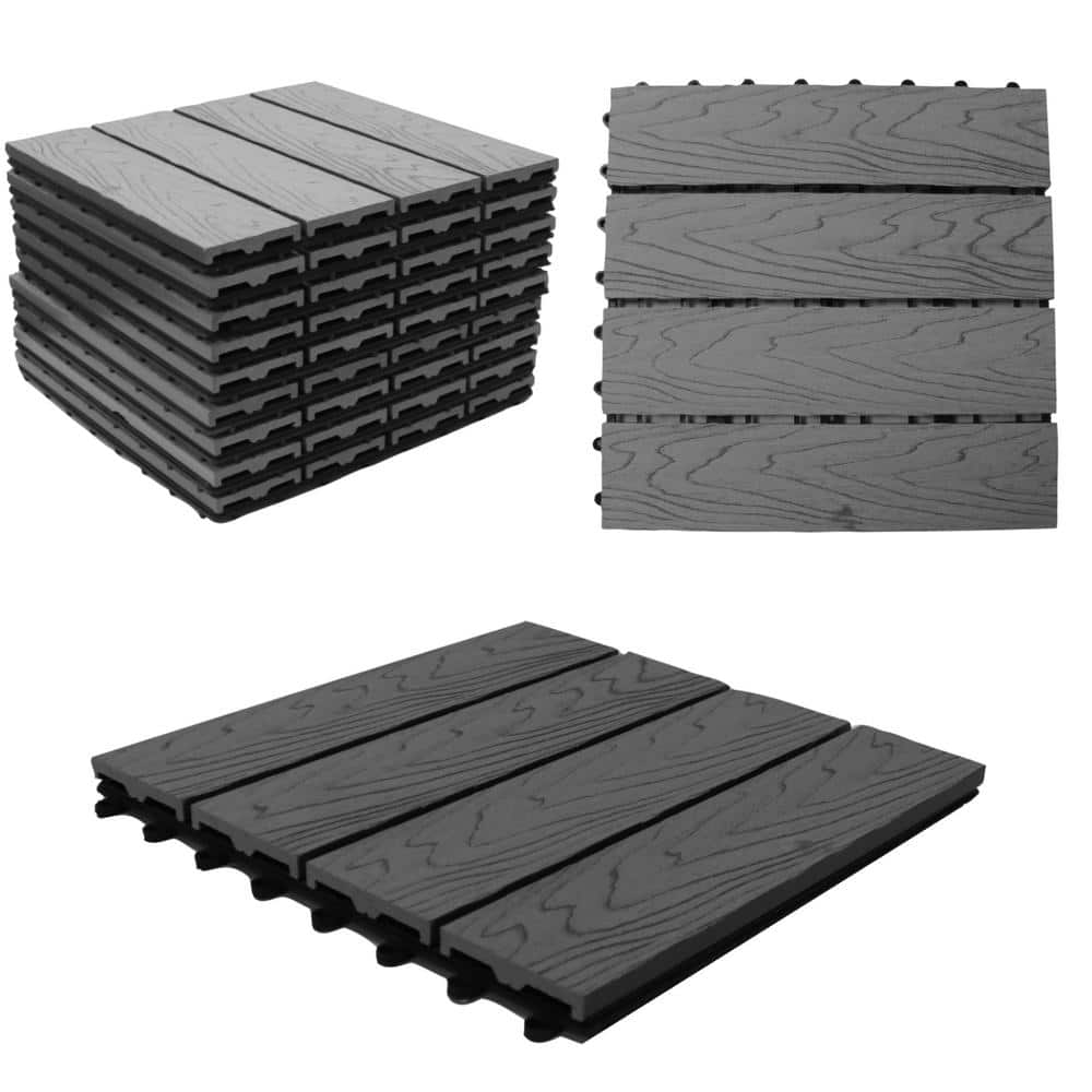 LH EP 12 in. x 12 in. WPC Composite Interlocking Flooring Deck Tiles with Parallel Design in Granite (Pack of 11 Tiles) (2)