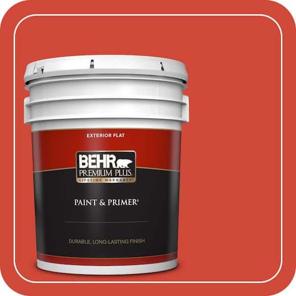 BEHR PREMIUM PLUS 5 gal. #P180-7 Top Tomato Flat Exterior Paint & Primer (2)