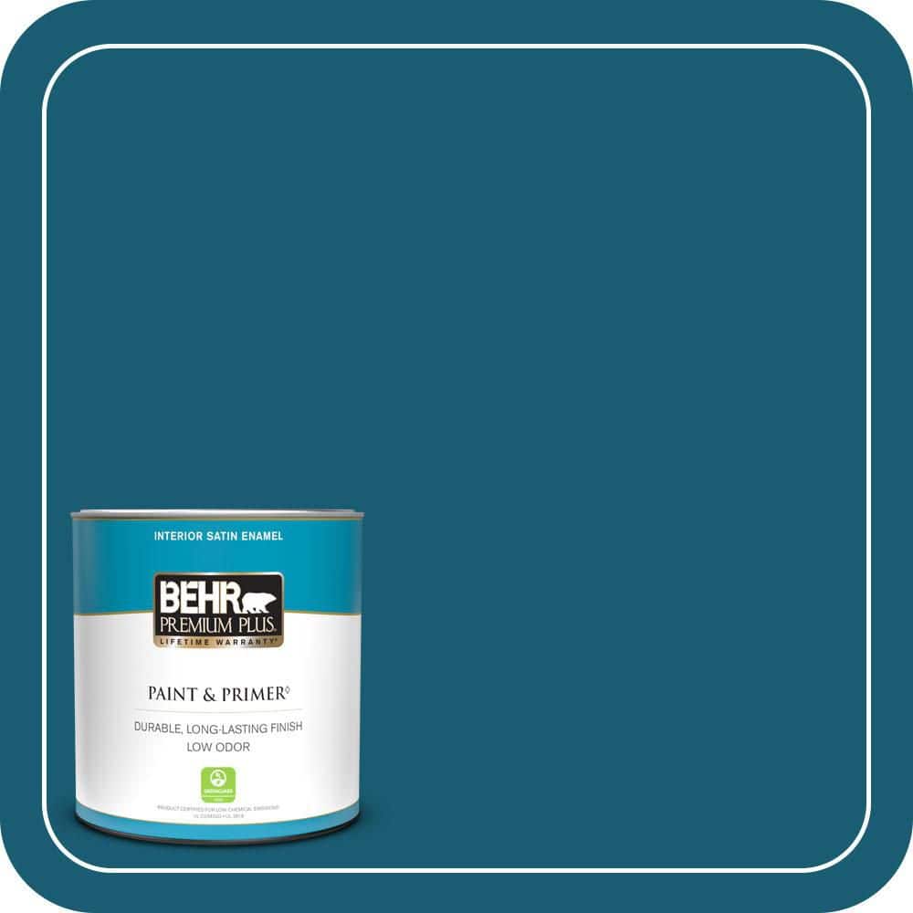 BEHR PREMIUM PLUS 1 qt. #540D-7 Deep Blue Sea Satin Enamel Low Odor Interior Paint & Primer (1)