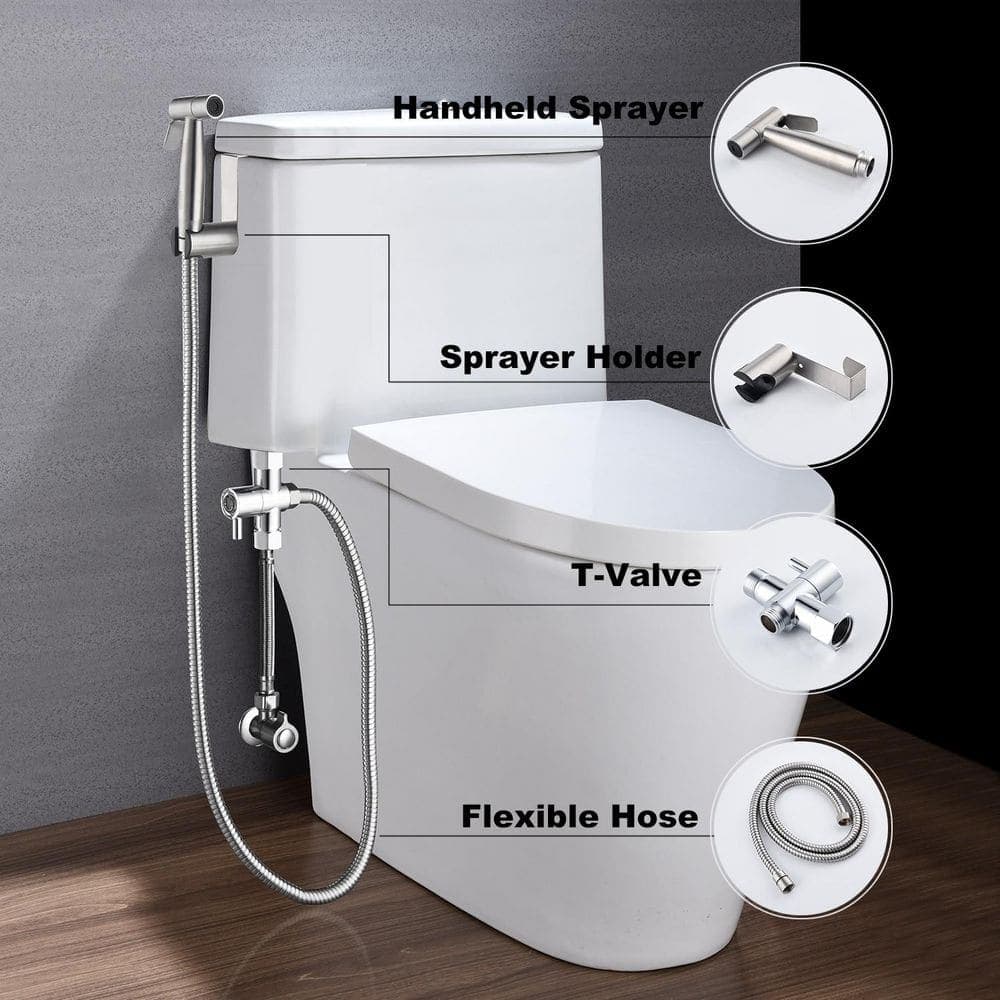 Wudkey Stainless Steel Handheld Bidet Sprayer Bidet Attachment with Hose for Toilet, Silver Handheld Cloth Diaper Sprayer (3)