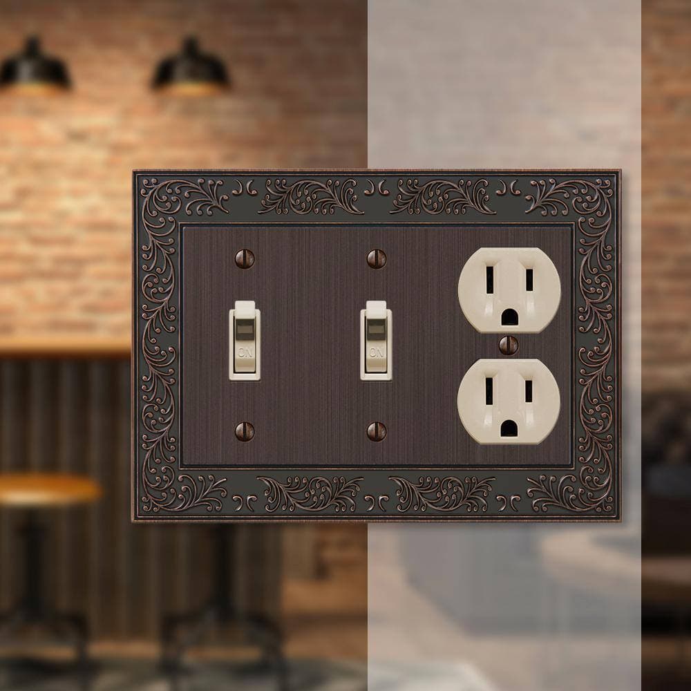 AMERELLE Bleinhem 3 Gang 2-Toggle and 1-Duplex Metal Wall Plate (2)