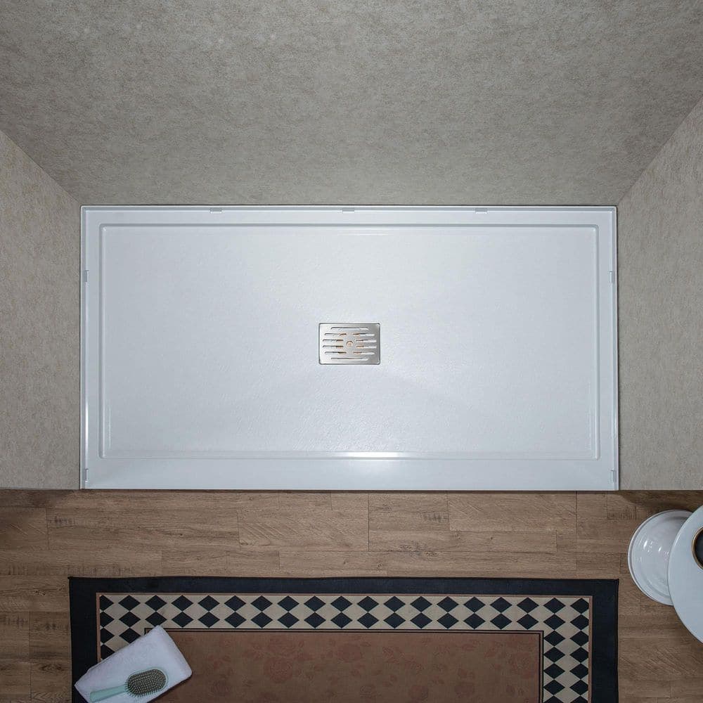 WOODBRIDGE 60 in. L 32 in. W Alcove Shower Pan Base with Drain White (3)