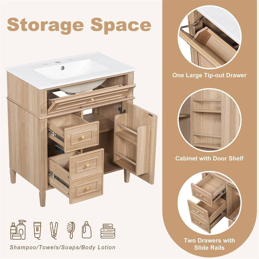 Zeus & Ruta 30 in. Bath Vanity Cabinet without Top in Light Wood Assembled (2)