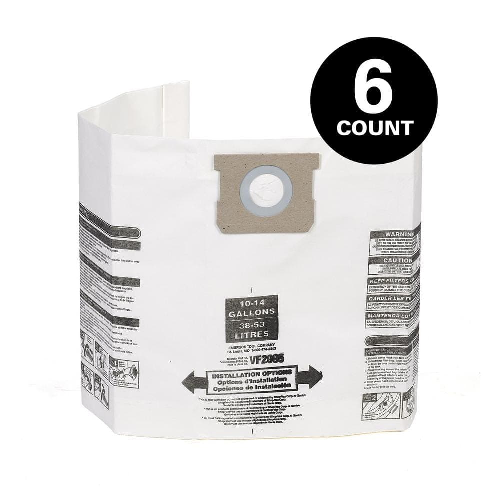 MULTI FIT General Debris VF2005A Wet Dry Vac Dry Pick-up Only Dust Collection Bags for 10-14 Gal Shop-Vac Brand Shop Vacuums (6pk)