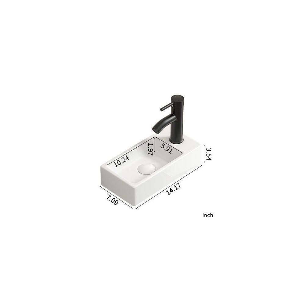 cadeninc 14.57 in. x 7.09 in. White Ceramic Rectangular Wall Mount Bathroom Sink with Single Faucet Hole (3)