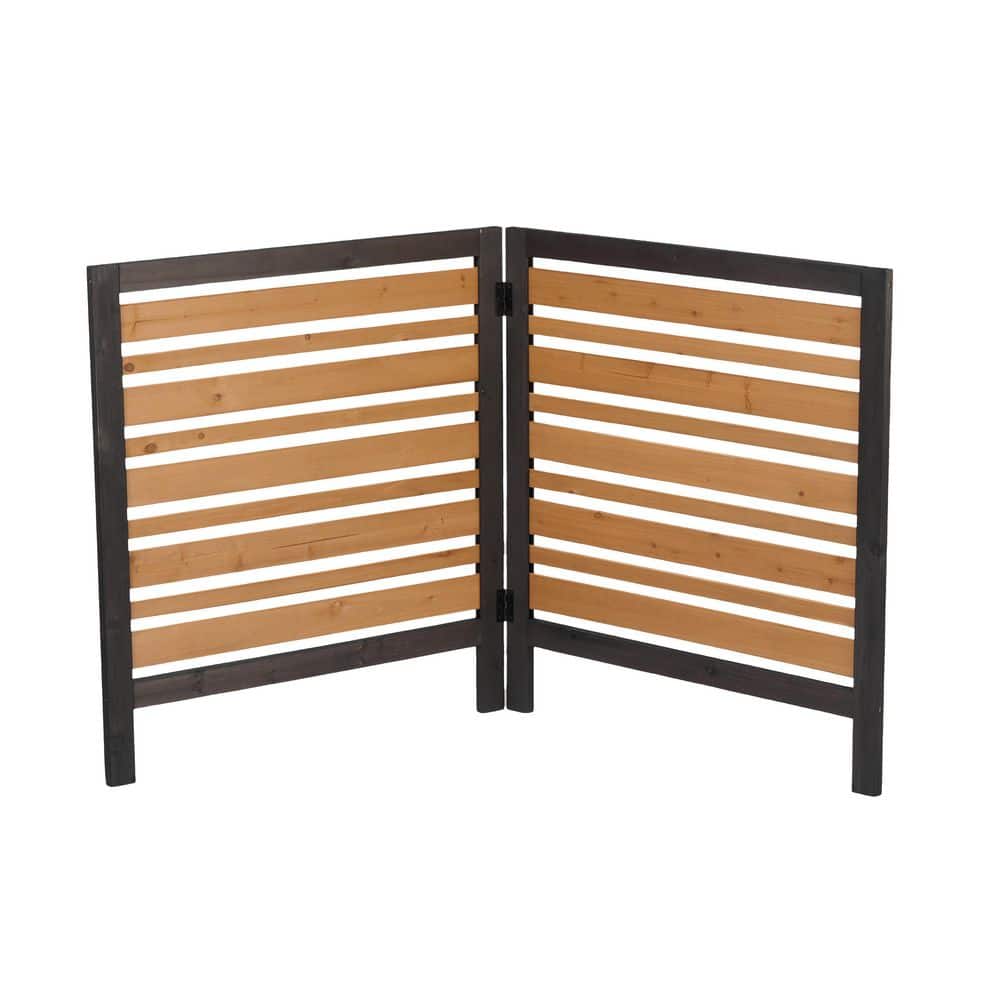 Clihome 2-Panel Black+Gold Outdoor Fir Wood Privacy Fence for Air Conditioner Cover Trash Enclosure Garden Screen