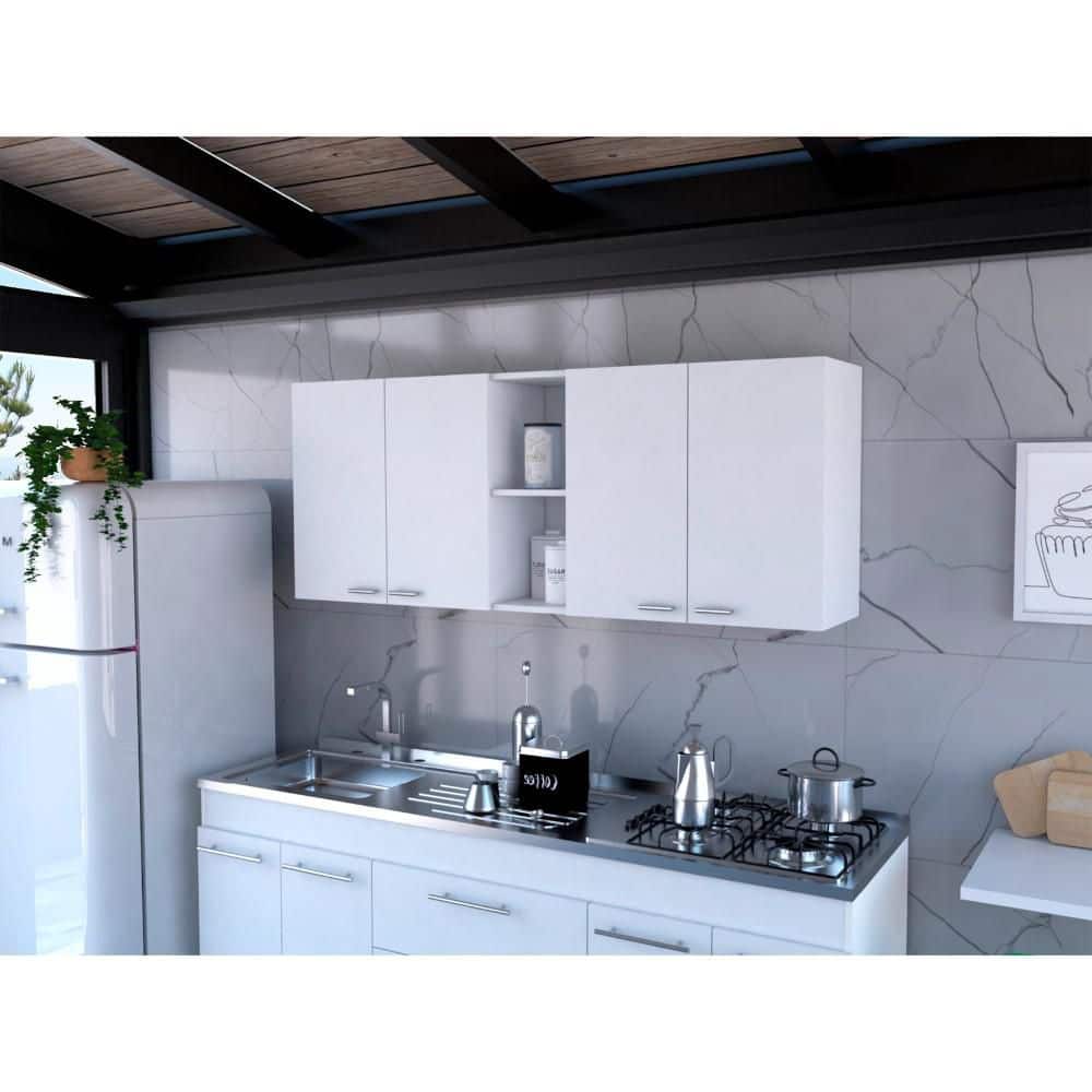 Tahanbath 59.05 in. W x 12.40 in. D x 23.62 in. H Bathroom Storage Wall Cabinet in White with 6 Shelves and 4 Door (2)