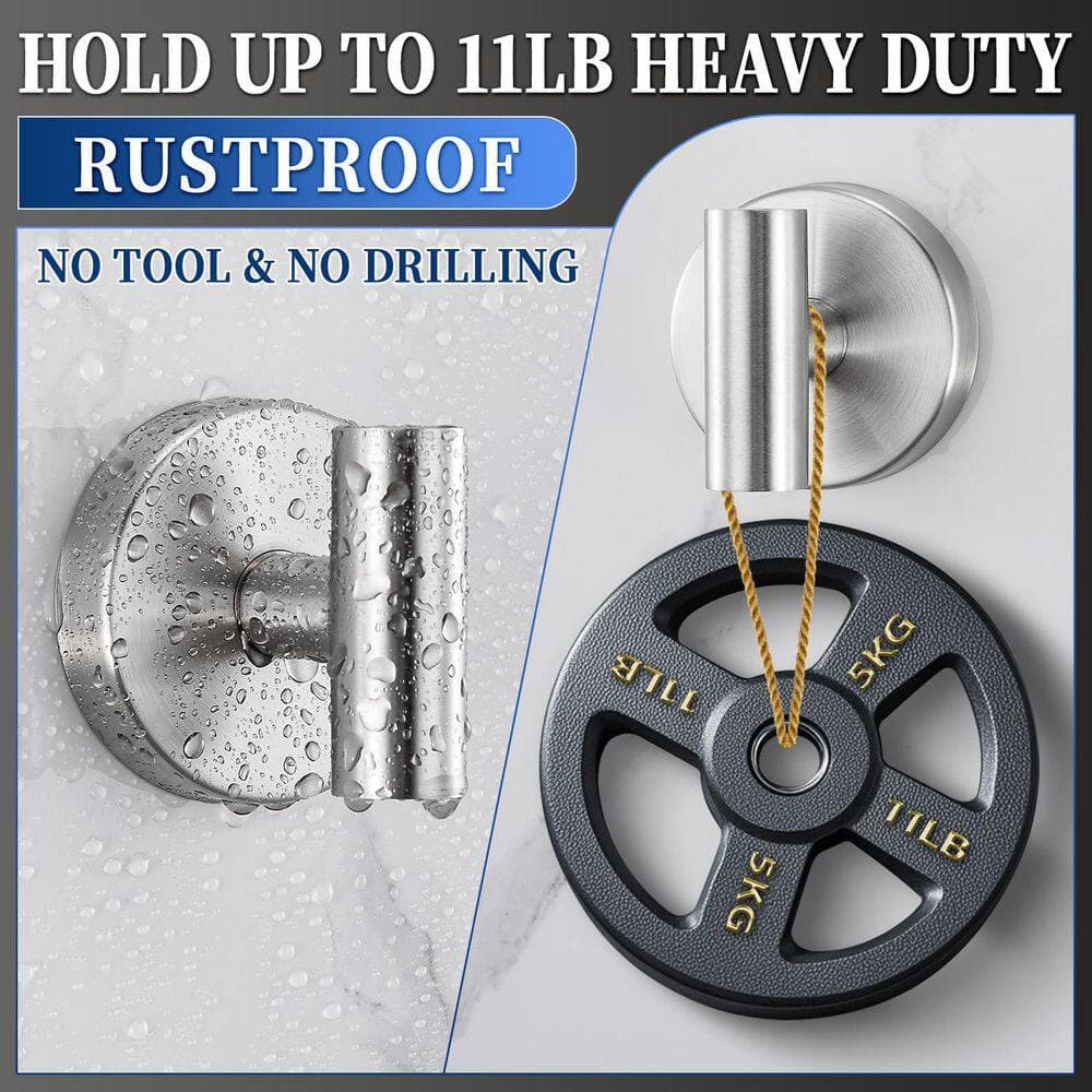 KHKFY Brushed Nickel Heavy-Duty Suction Cup Hooks, No-Drill Stainless Steel Robe Towel Hooks, 2-Pack, Surfaces (2)