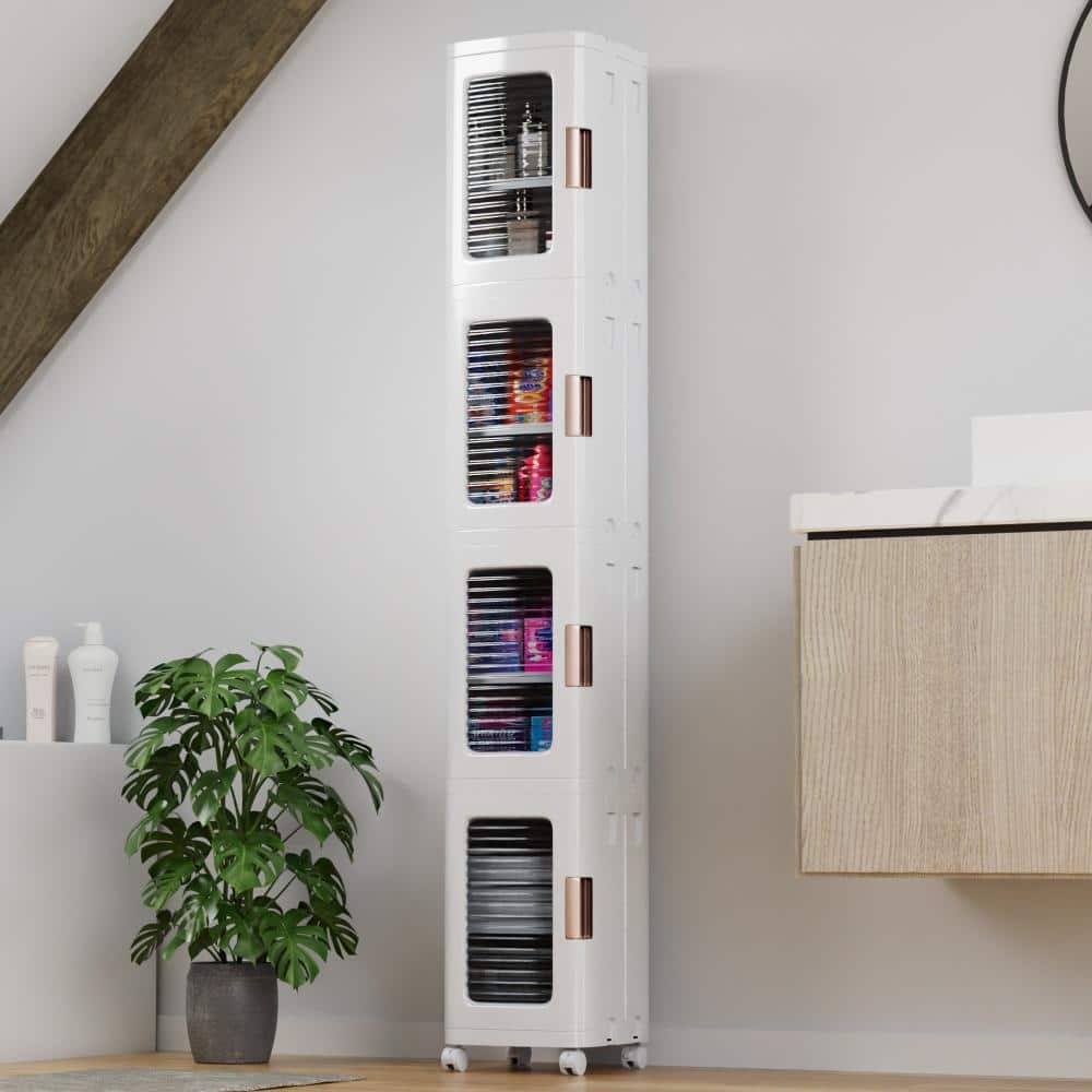 Peatuk Tall Slim Accent Storage Cabinet with Wheels, Adjustable Shelves, 11.2" D x 9.6" W x 65.4" H, Organizer for Bathroom (2)