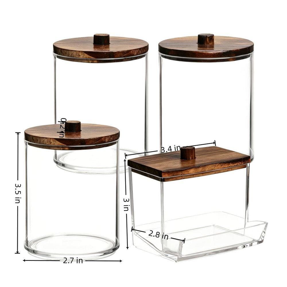Numhew 4-Pack Bathroom Storage Jars with Bamboo Lids in Brown for Bathroom Qtip Cotton Ball Swab Organizer and Storage (2)