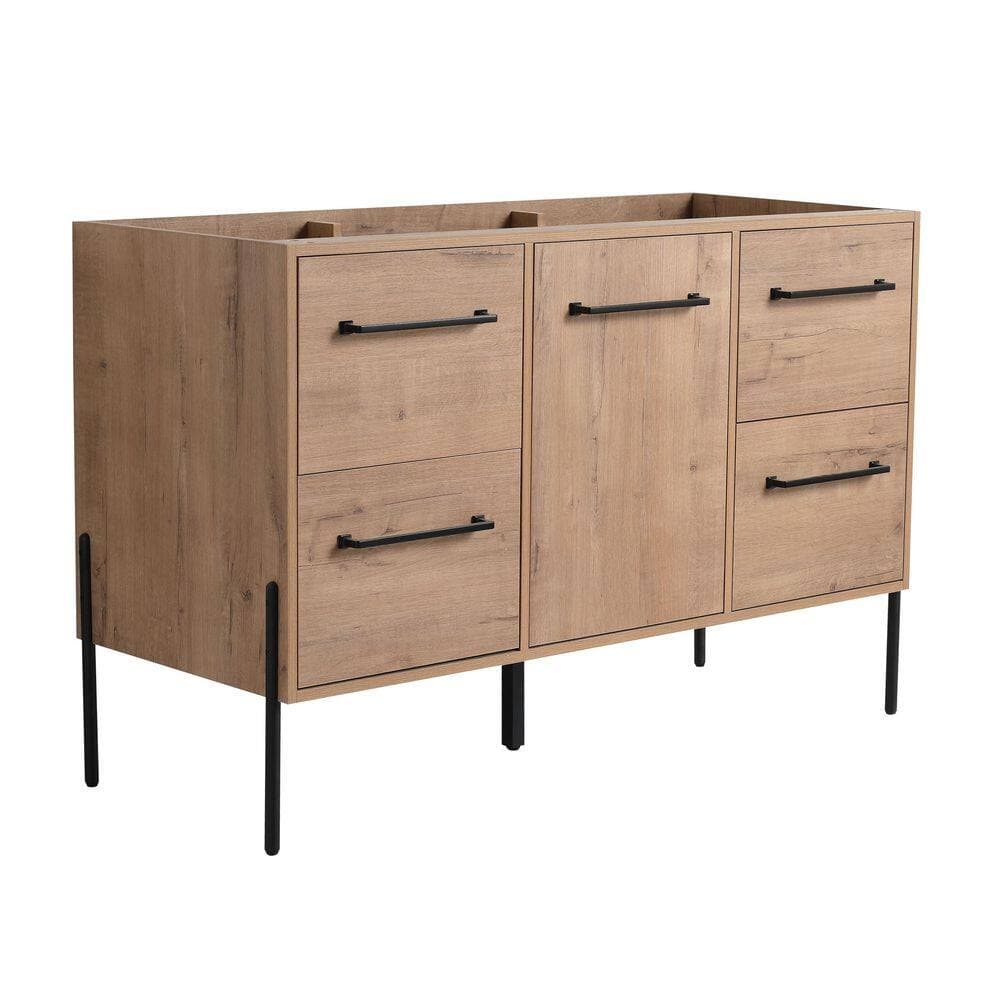 Noble House Joel 46.88 in. Bath Vanity Cabinet without Top in Imitative Oak with Soft-Close Door and 4 Drawers (2)