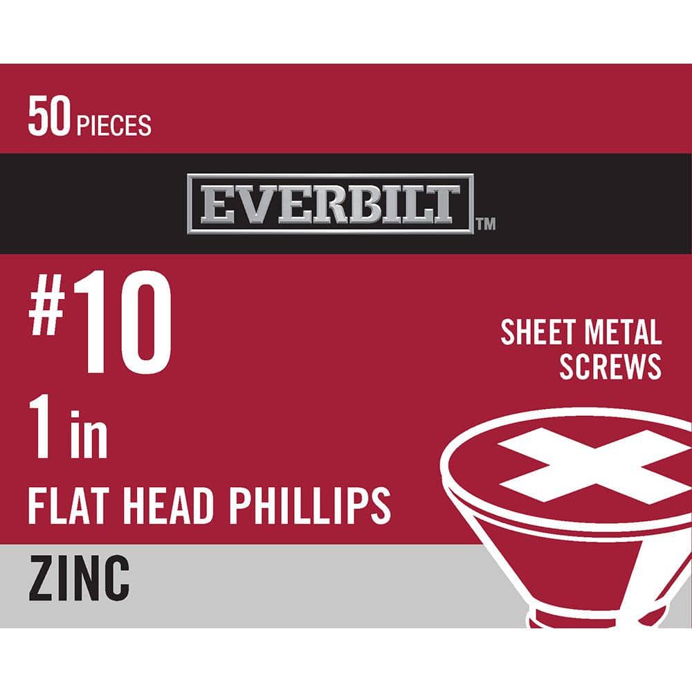 Everbilt #10 x 1 in. Phillips Flat Head Zinc Plated Sheet Metal Screw (50-Pack) (1)