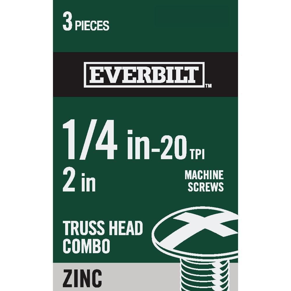 Everbilt 1/4 in.-20 x 2 in. Combo Truss Head Zinc Plated Machine Screw (3-Pack) (1)