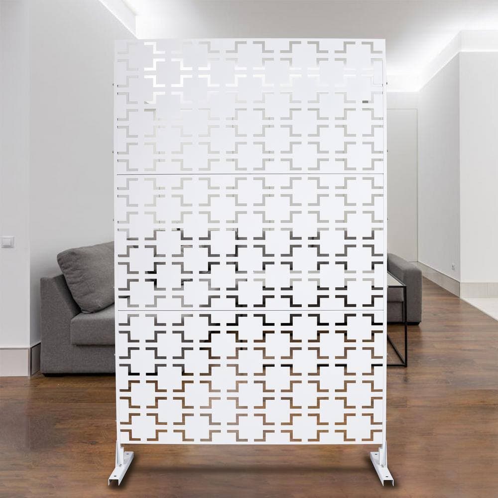 Zeus & Ruta 76 in. H White Steel Outdoor and Indoor Freestanding Privacy Screens for Deck, Balcony, Patio, Outside, Lawn and Garden (3)