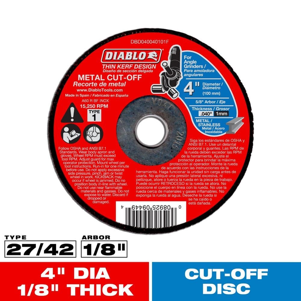 DIABLO 4 in. 1/8 in. 5/8 in. Cut-Off Disc with Type 27 Depressed Center (1)