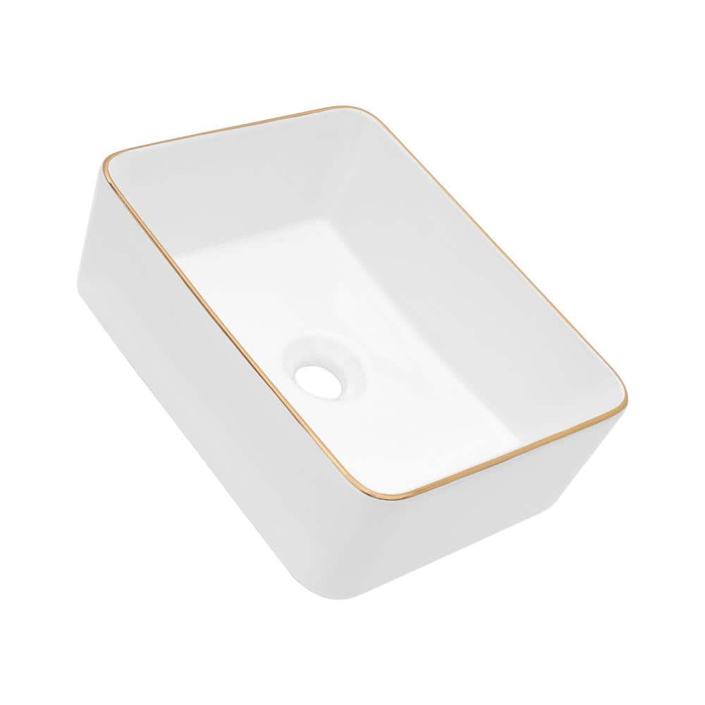 Tahanbath White Ceramic Rectangular Vessel Bathroom Sink 16 in. x 12 in. (2)