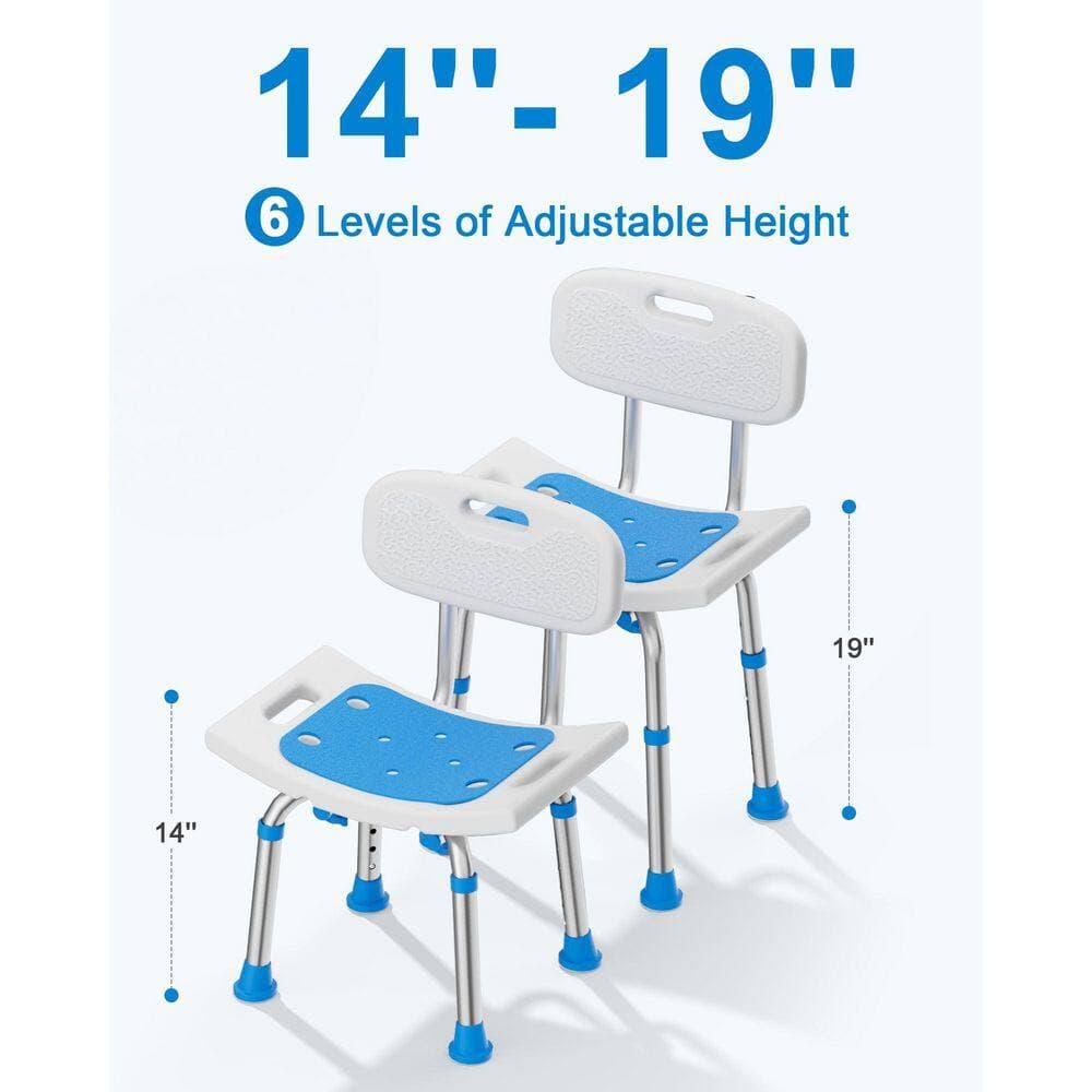 Wudkey 16.3 in. W Aluminum Shower Seat in White for Inside Shower with Removable Back, 400 lb. Heavy Duty Bath Seat (3)