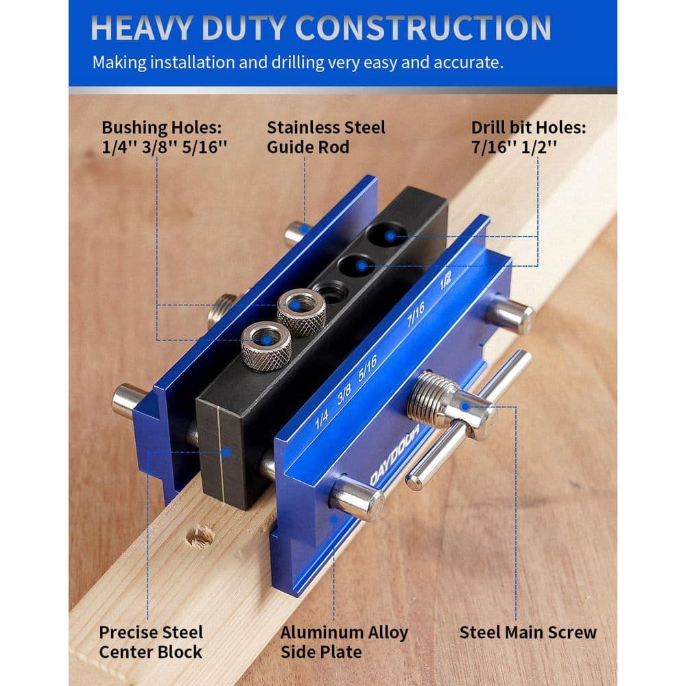 Laybus Blue Medium Self Centering Doweling Jig, Dowel Jig for Straight Holes, Biscuit Joiner Set with 6 Bushings, 3 Drill Bit (3)
