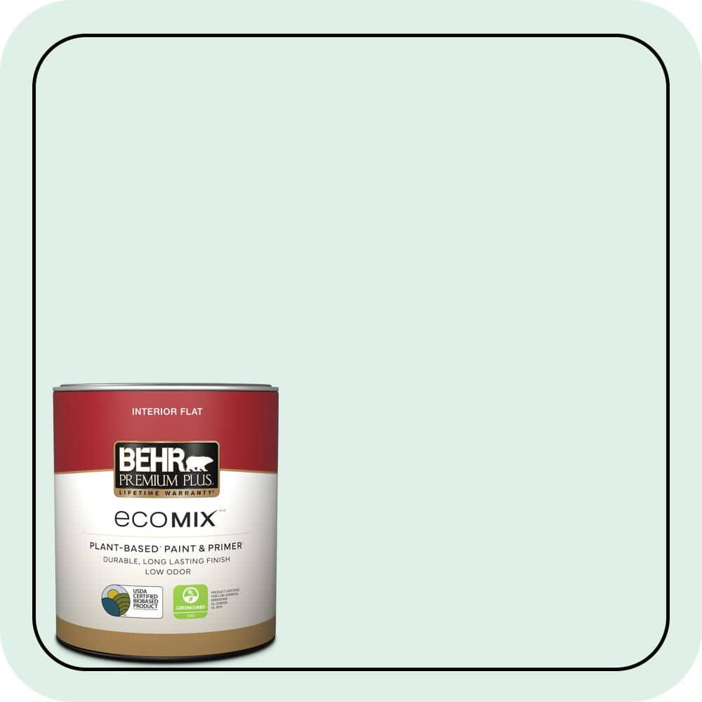 BEHR PREMIUM PLUS 1 qt. #490C-1 Ice Cube Flat EcoMix Plant-Based Interior Paint & Primer (1)