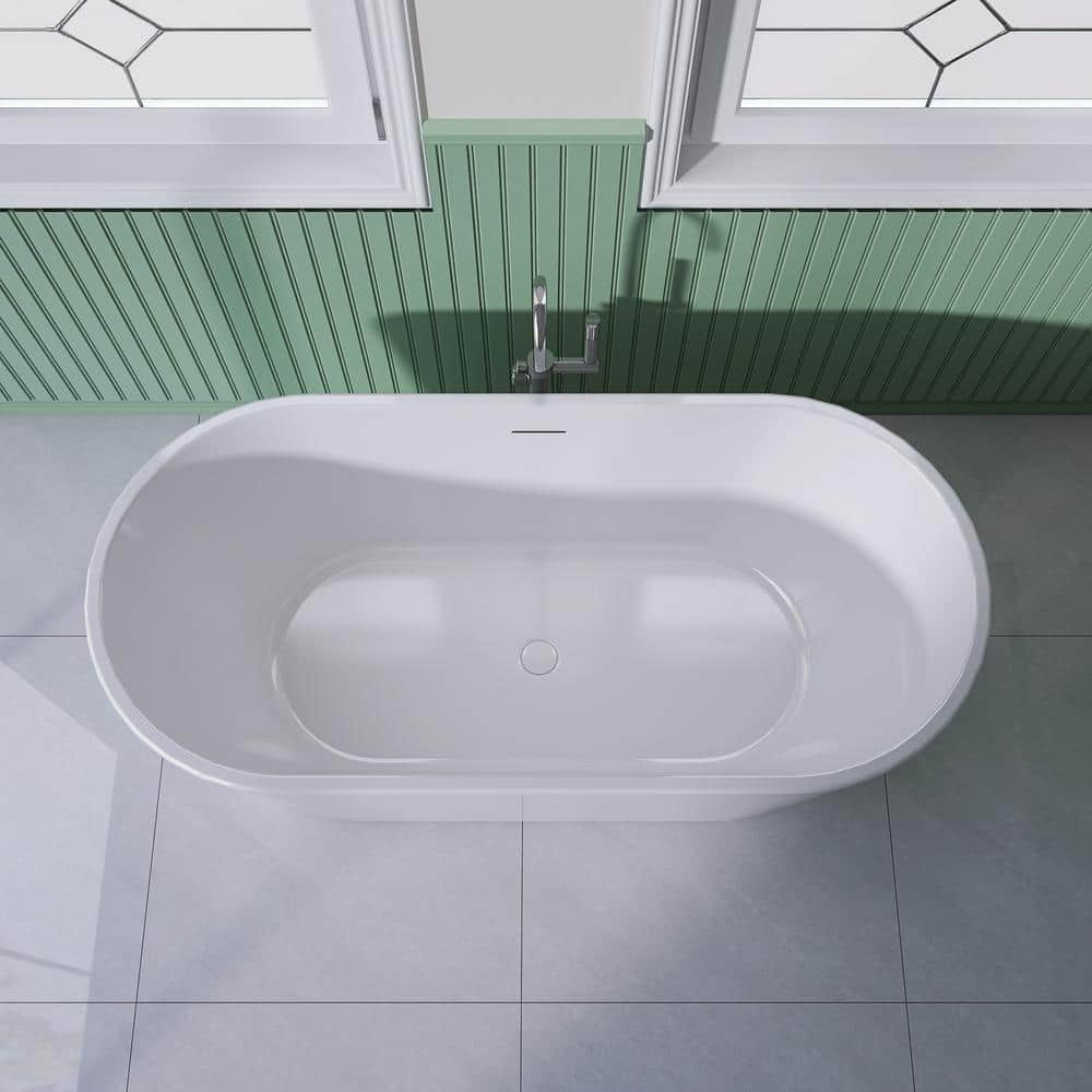 Unbranded 67 in. x 31 in. Acrylic Flatbottom Freestanding Soaking Bathtub in White (3)