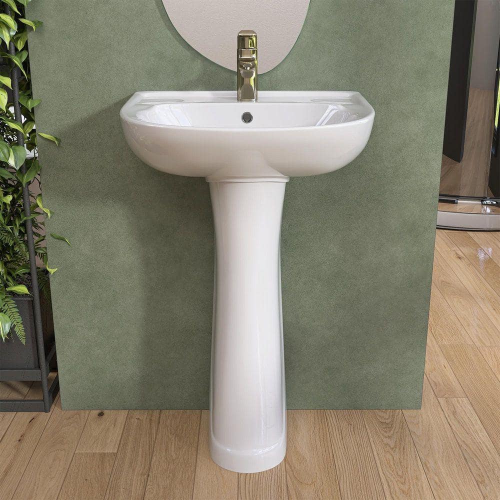 NTQ 20 in. W x 16.5 in. D Vitreous China U-Shaped Vessel Sink with Single Faucet Hole Pedestal Combo White Bathroom Sink